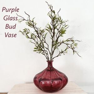 Pretty Purple Glass Pot Belly Round Bud Vase Shelf Decor Home Accessory